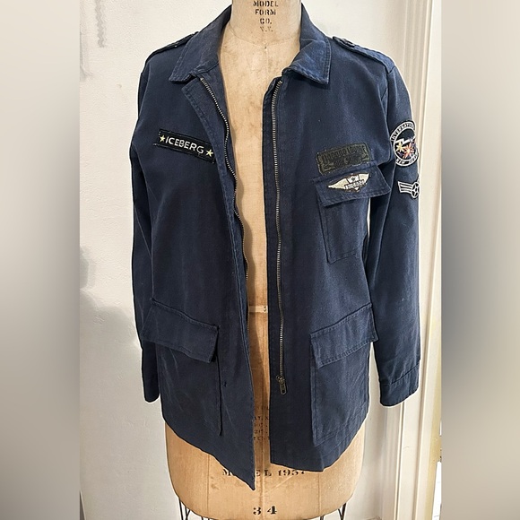 Jackets & Blazers - Bomber Jacket Blue Women’s Small 100% Cotton front Patch say ICEBERG